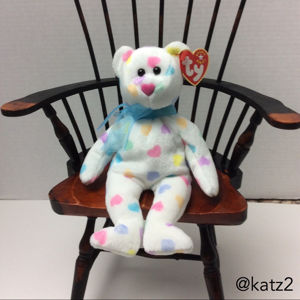 Ty Beanie Baby Retired Kissme the Multicolor Heart Bear 2001